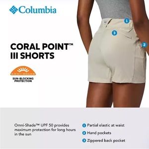 Columbia coral point III shorts. Khaki